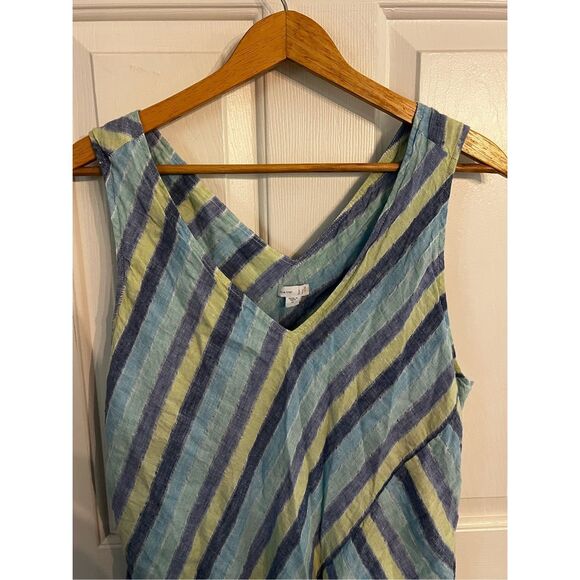 J. Jill Love Linen Blue & Green Mixed Stripe Sleeveless Maxi Dress sz XL EUC - Picture 3 of 8